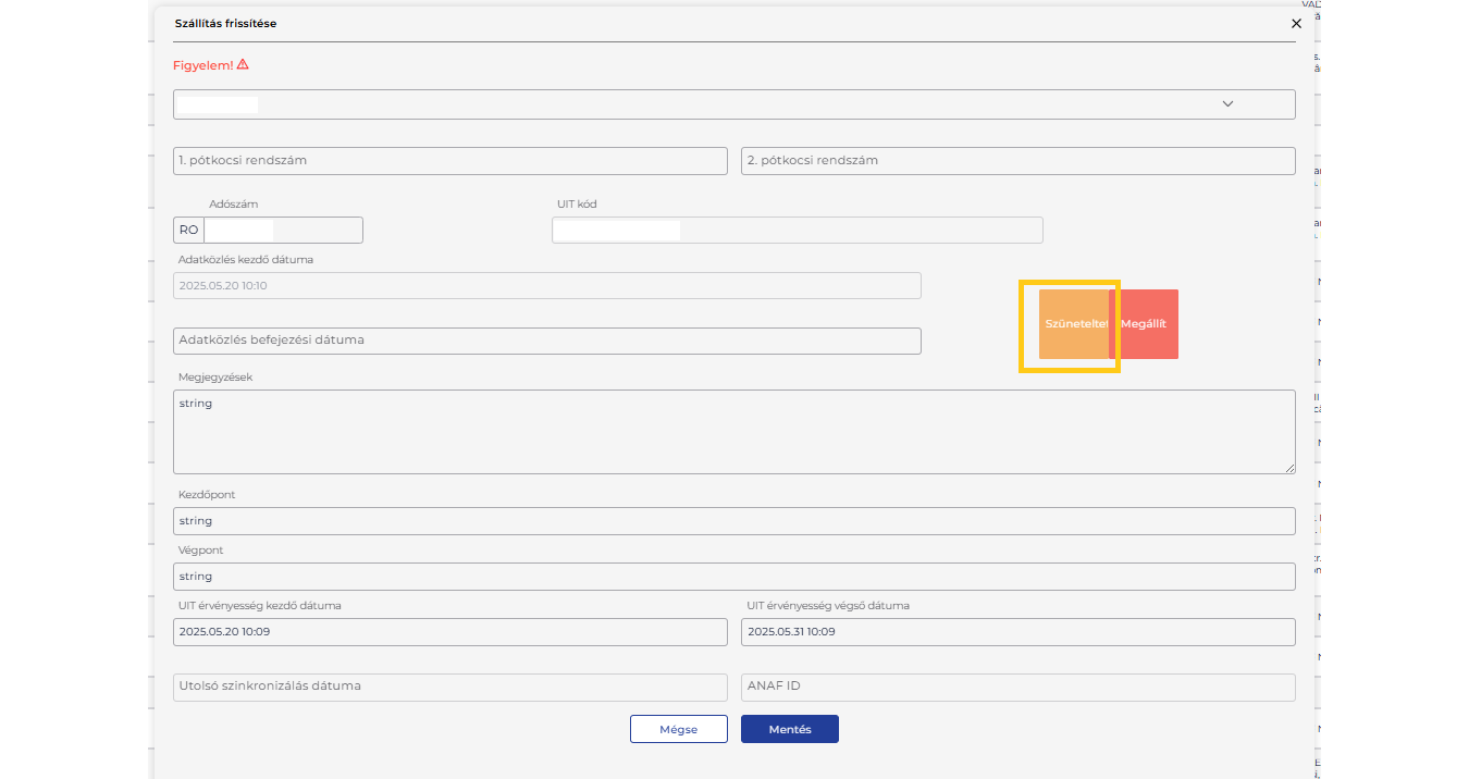 fuvar szüneteltetése